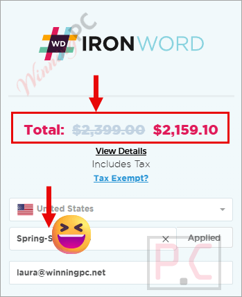 ironword checkout page with coupon IronWord checkout page showing the discounted price.