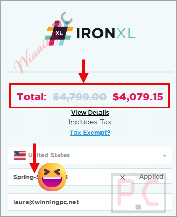 IronXL checkout page showing the discounted price.