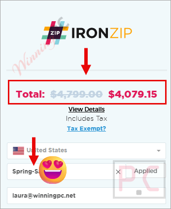 ironzip checkout page with coupon IronZIP coupon code applied successfully