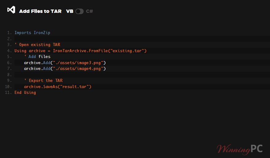 ironzip vb code screenshot ironzip vb code screenshot