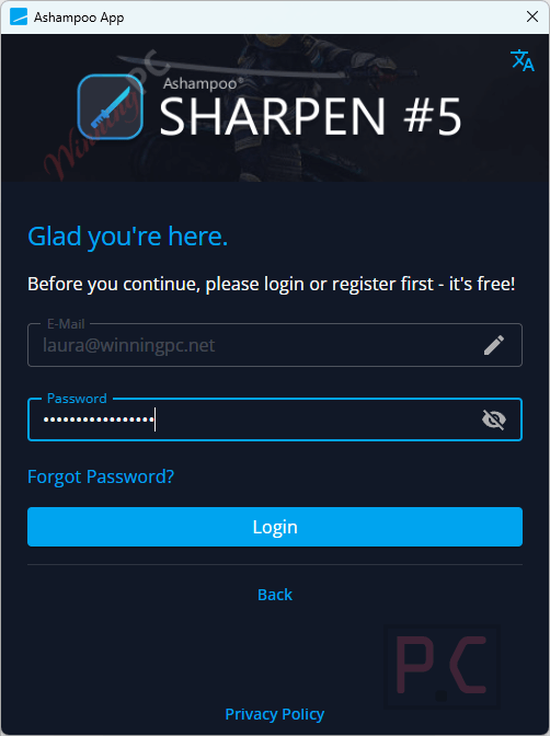 login ashampoo sharpen