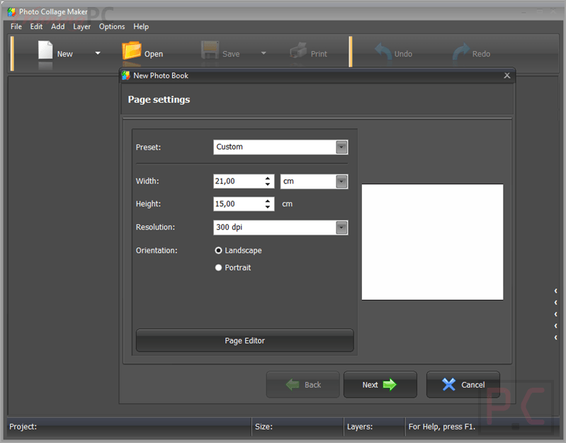 photo collage maker page settings screenshot