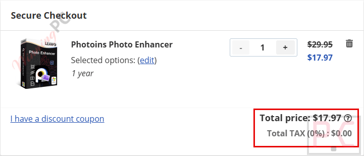 photoins photo enhancer checkout page with coupon photoins photo enhancer checkout page with coupon