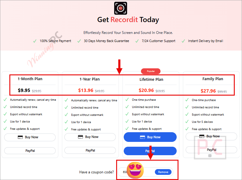 Recordit coupon code applied successfully