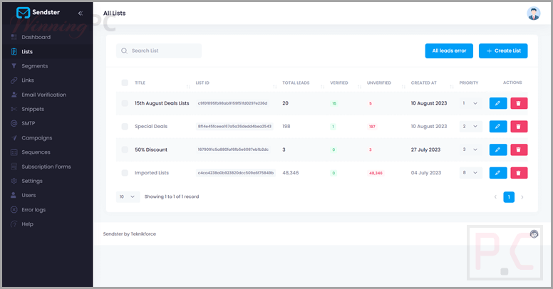sendster list sendster list