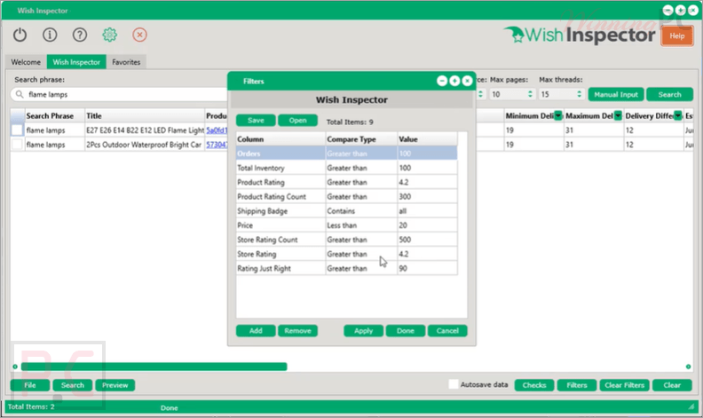 wish inspector filter