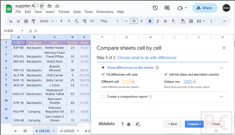 ablebits compare sheets for google sheets screenshot ablebits compare sheets for google sheets screenshot
