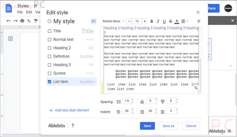 ablebits styles for google docs edit style screenshot ablebits styles for google docs edit style screenshot