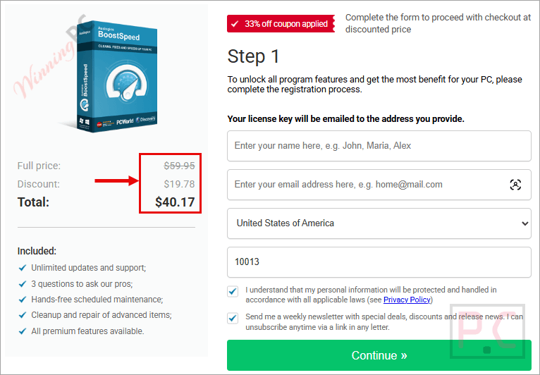 auslogics boostspeed pro checkout page with coupon auslogics boostspeed pro checkout page with coupon