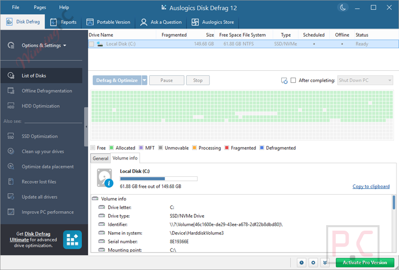 auslogics disk defrag pro main screenshot Auslogics Disk Defrag Pro