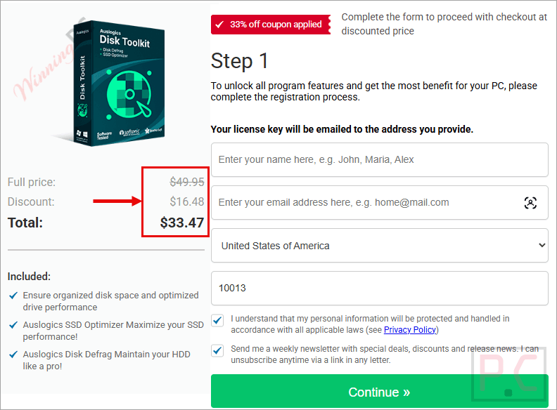 auslogics disk toolkit checkout page with coupon auslogics disk toolkit checkout page with coupon