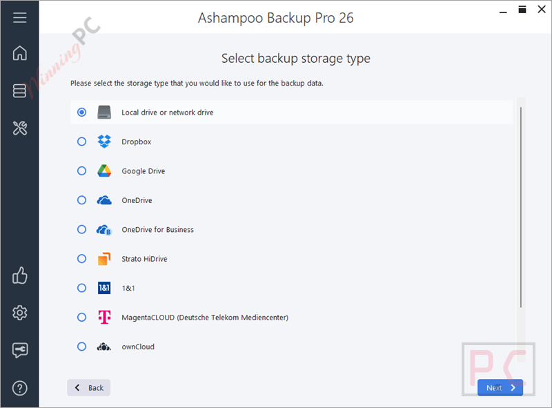 backup storage type ashampoo backup pro