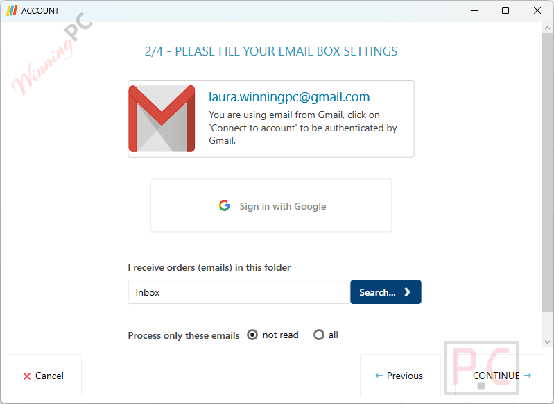 email box setting auto print order