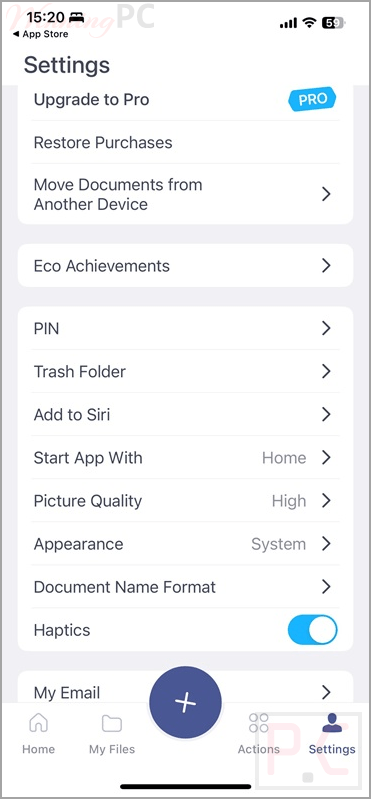 iscanner app settings