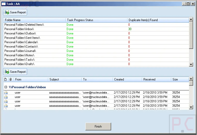 kernel for outlook duplicates remover save the report