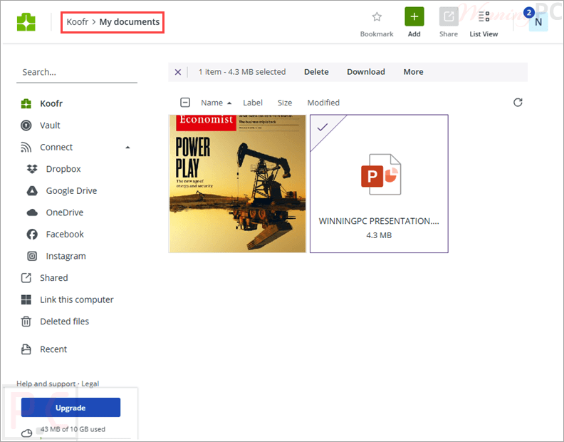koofr my documents screen koofr my documents screen