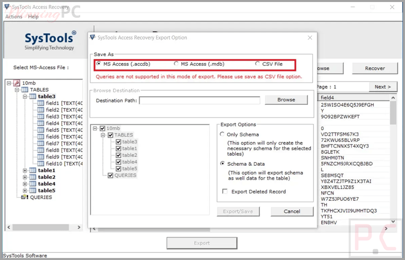 systools access recovery select database systools access recovery select database