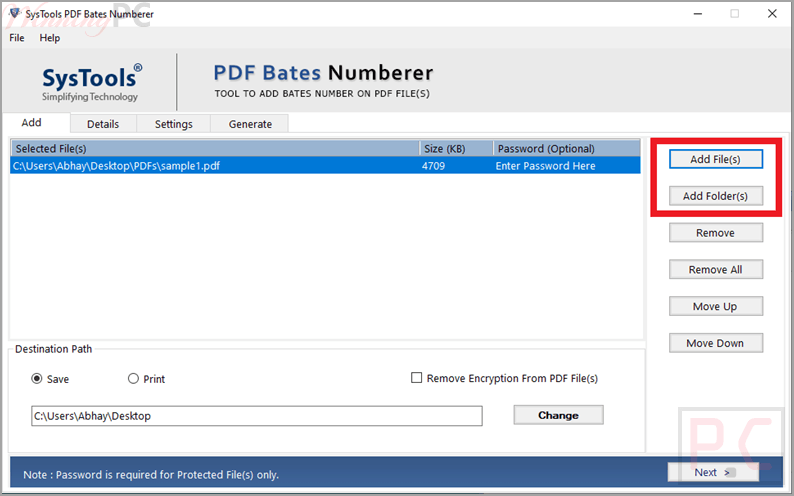 SysTools PDF Bates Numberer Screenshot