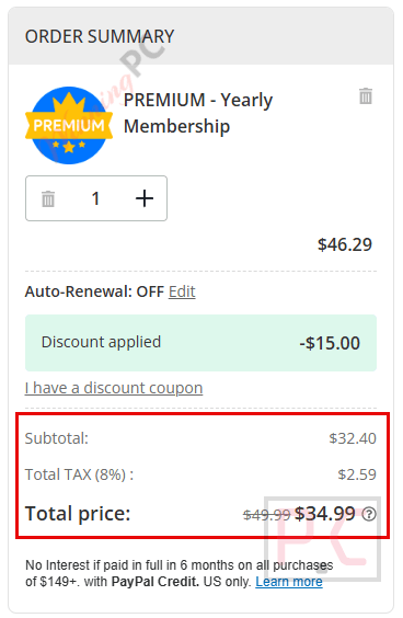 textstudio premium checkout page with coupon