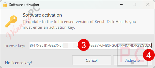activate kerish disk health key Kerish Disk Health free license key activation interface