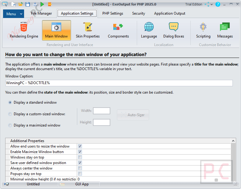 application settings exeoutput for php application settings exeoutput for php