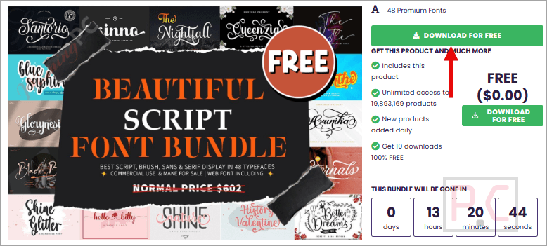 beautiful script font bundle giveaway page