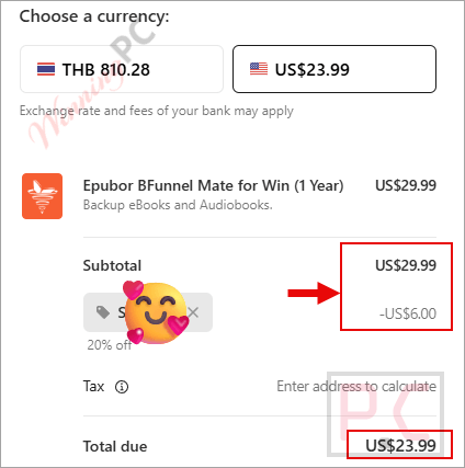 epubor bookfunnel mate checkout page with coupon