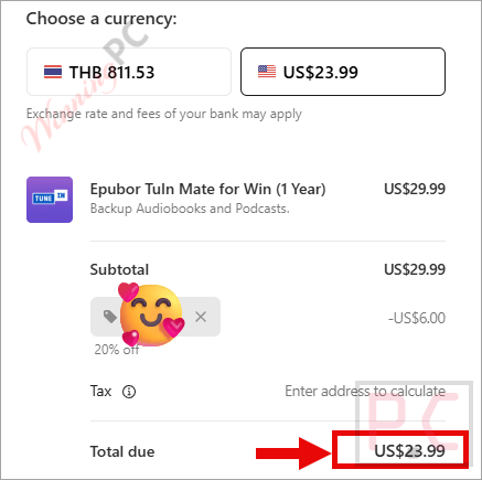 epubor tunein mate checkout page with coupon