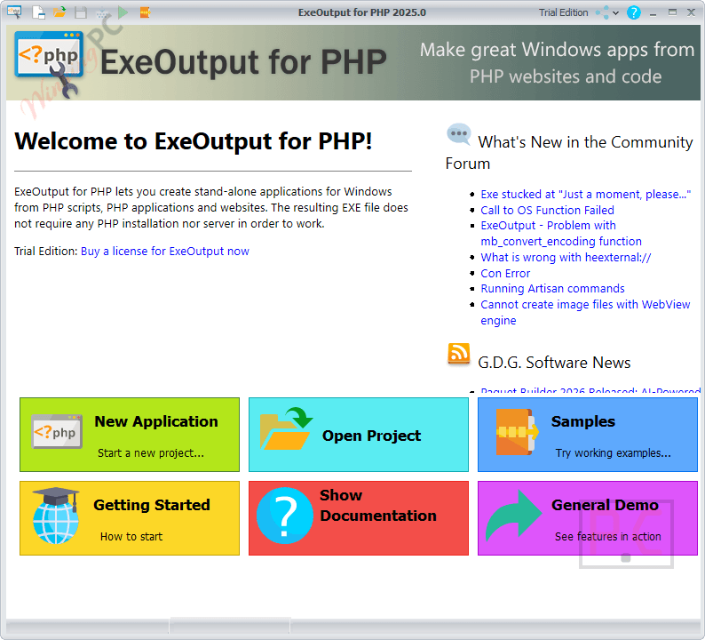 exeoutput for php main screenshot ExeOutput for PHP Screenshot