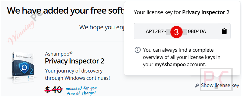 get ashampoo privacy inspector code