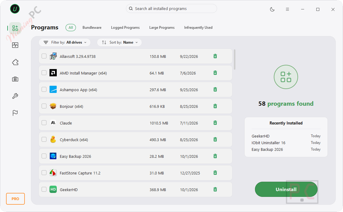 iobit uninstaller pro all programs IObit Uninstaller PRO All Programs