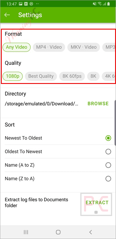 settings 4k video downloader for android