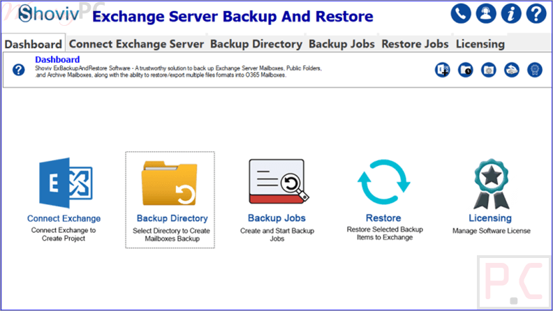 shoviv exchange backup and restore dashboard Shoviv Exchange Backup and Restore Screenshot