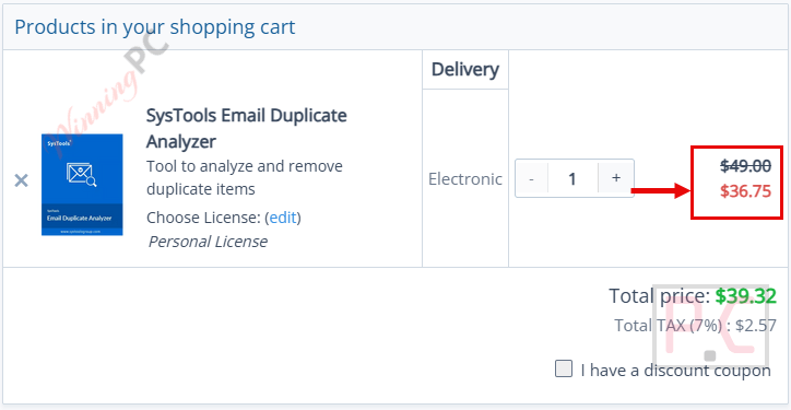SysTools Email Duplicate Analyzer checkout with coupon codes