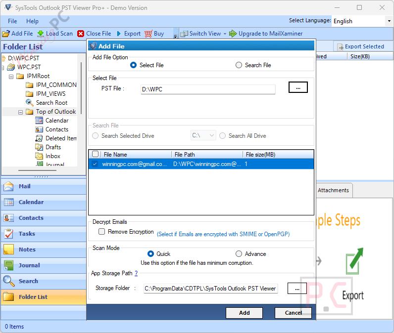 add file systools pst viewer pro plus