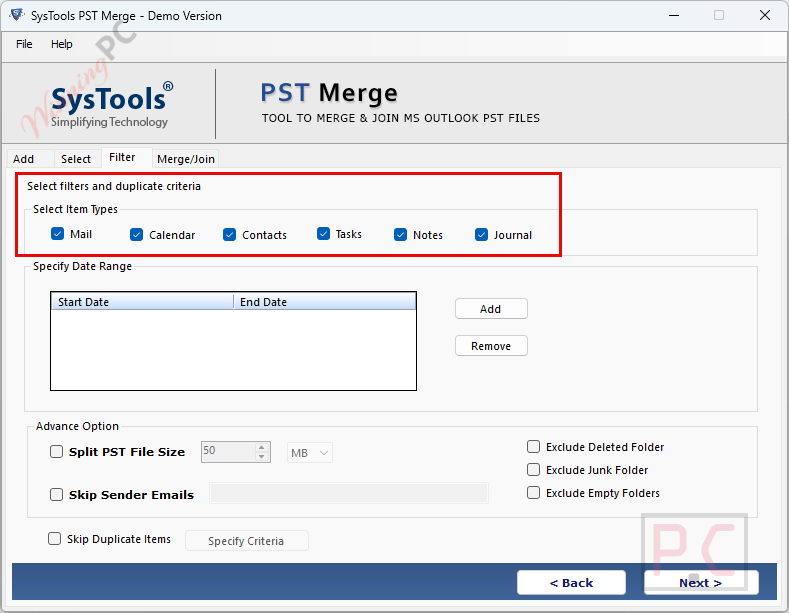 filter systools pst merge filter systools pst merge