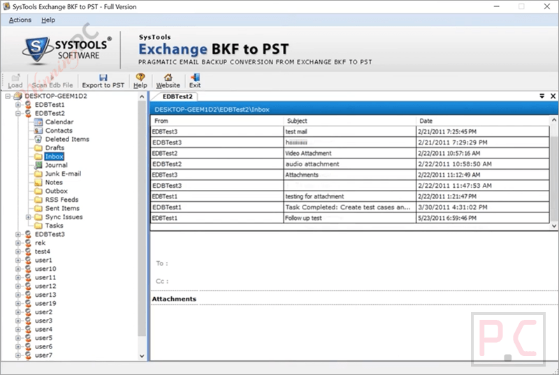 info mail systools exchange bkf to pst