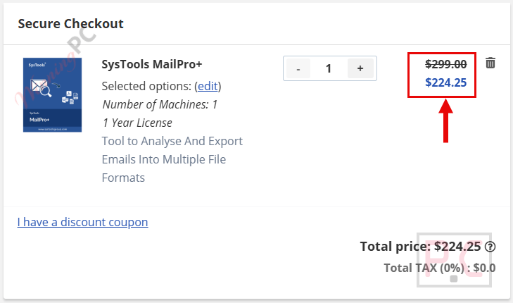 mail pro plus checkout page with coupon code