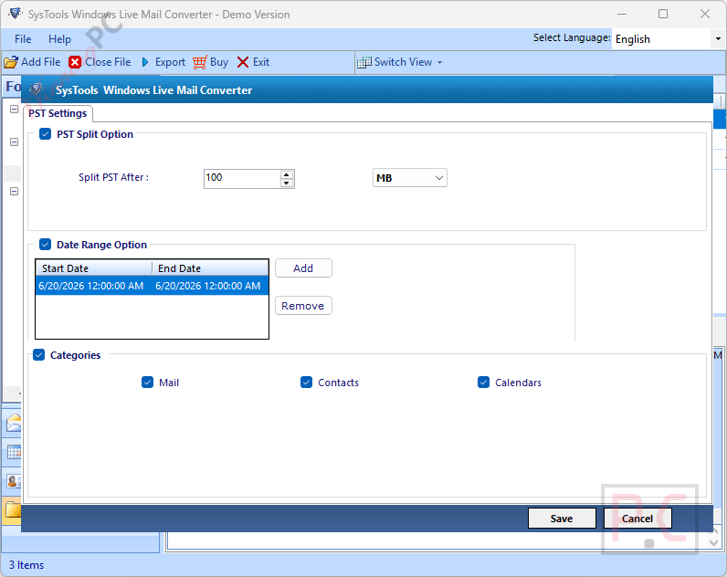 settings systools windows live mail converter