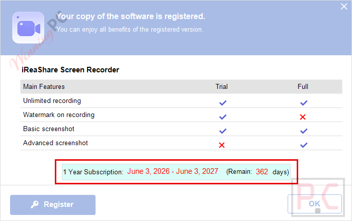 subscription ireashare screen recorder