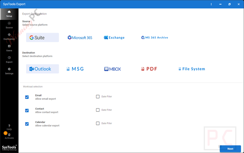 systools exchange export main screenshot SysTools Exchange Export