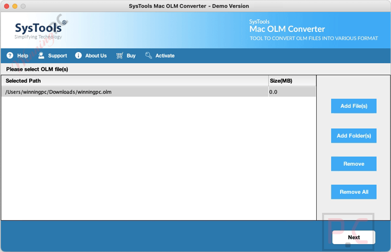 systools mac olm converter add file SysTools Mac OLM Converter