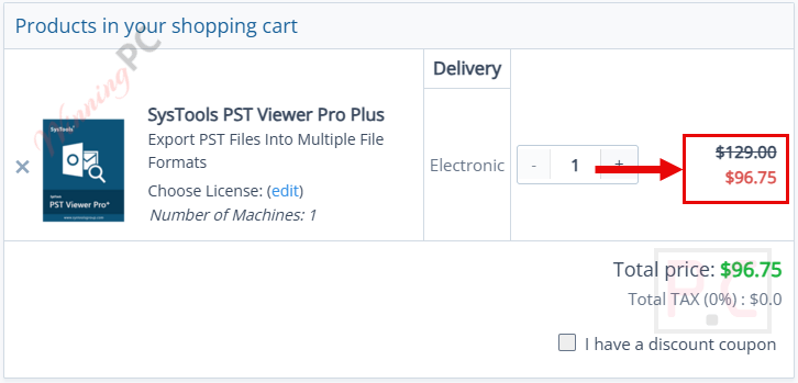 systools pst viewer pro plus checkout page with coupon