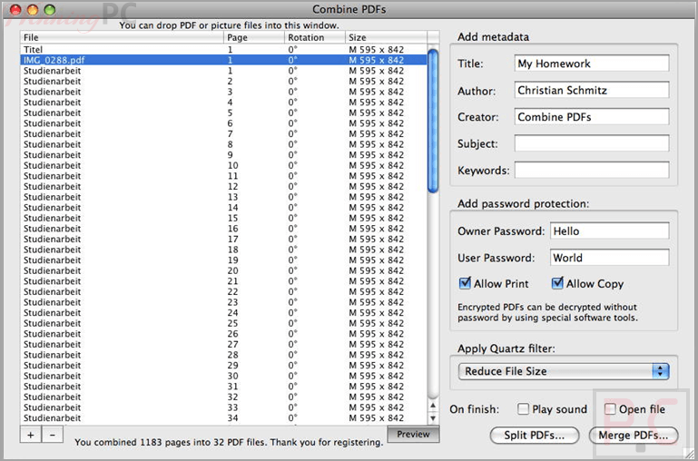 Combine PDFs screenshot