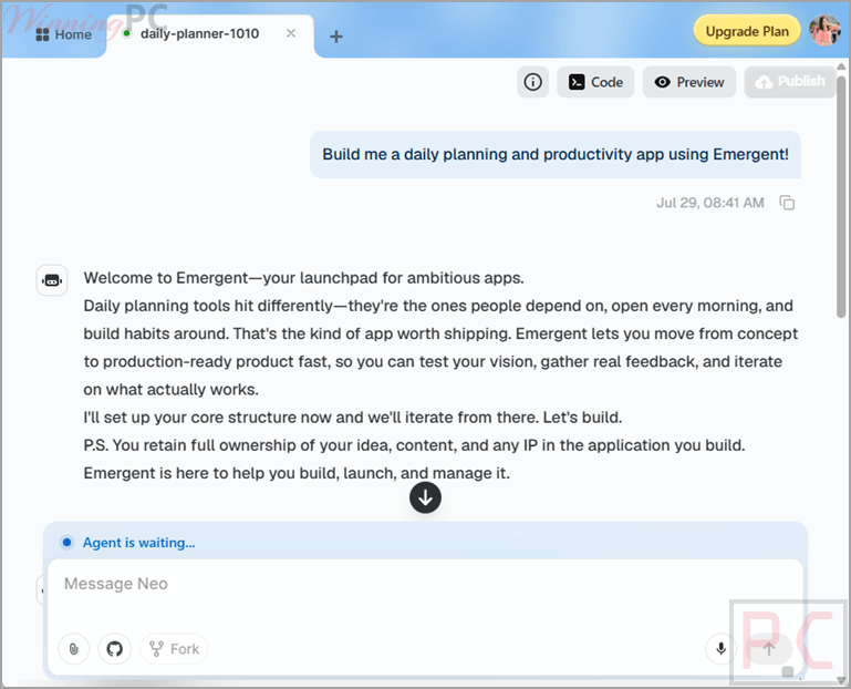 emergent ai screenshot Emergent AI screenshot