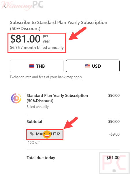 MagicLight AI checkout with coupon code