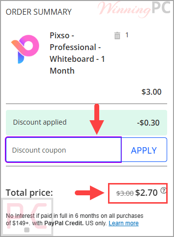 Checkout Pixso with discount coupon code