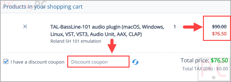 Checkout TAL-BassLine-101 with coupon code