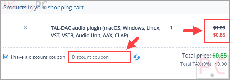 Checkout TAL-DAC plugin with coupon code