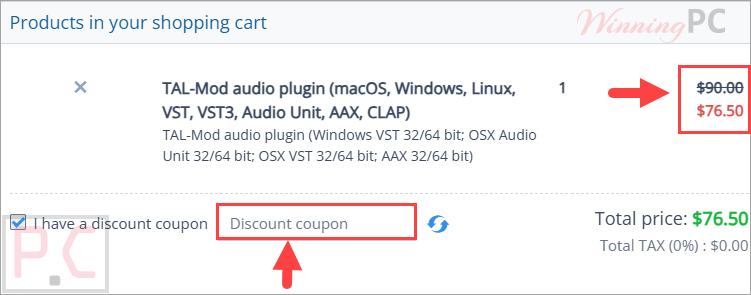 TAL-Mod coupon code checkout page